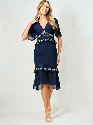 Hope & Ivy Embroidered Peplum Midi Dress Navy The Allegra - MMJs Fashion