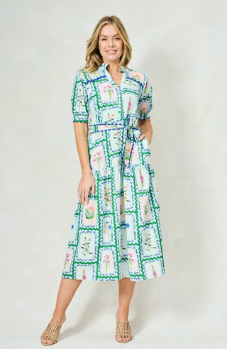 Hope & Ivy Floral Button Front Midi Dress Blue Multi Lilith - MMJs Fashion