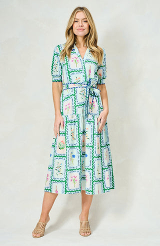 Hope & Ivy Floral Button Front Midi Dress Blue Multi Lilith - MMJs Fashion