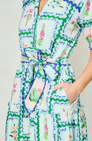 Hope & Ivy Floral Button Front Midi Dress Blue Multi Lilith - MMJs Fashion