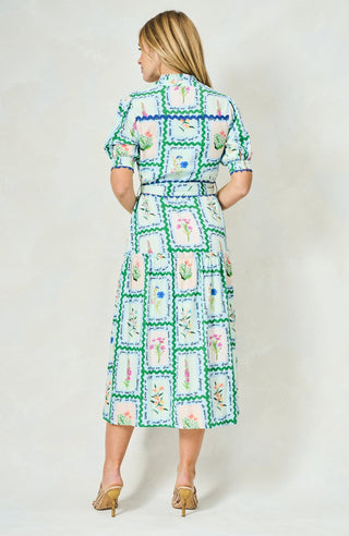 Hope & Ivy Floral Button Front Midi Dress Blue Multi Lilith - MMJs Fashion