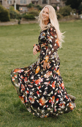 Hope & Ivy Floral Lurex Wrap Maxi Dress Black The Bunty - MMJs Fashion
