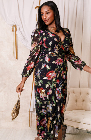 Hope & Ivy Floral Lurex Wrap Maxi Dress Black The Bunty - MMJs Fashion