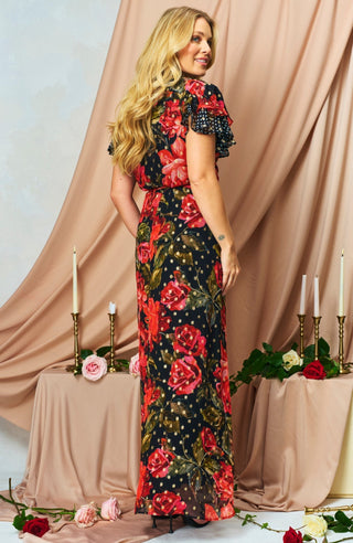 Hope & Ivy Floral Spot Wrap Dress Red Black The Ffion - MMJs Fashion