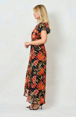 Hope & Ivy Floral Spot Wrap Dress Red Black The Ffion - MMJs Fashion
