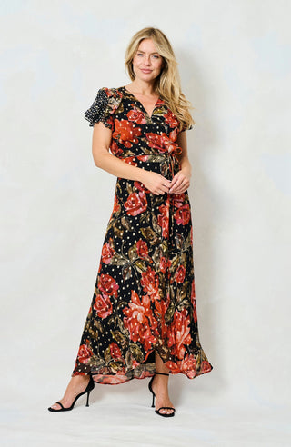 Hope & Ivy Floral Spot Wrap Dress Red Black The Ffion - MMJs Fashion