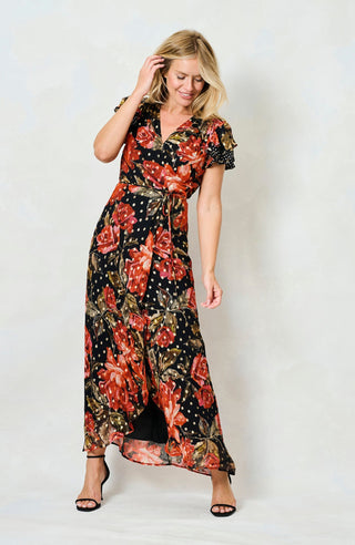 Hope & Ivy Floral Spot Wrap Dress Red Black The Ffion - MMJs Fashion