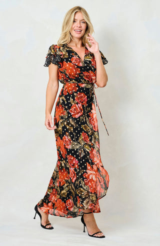 Hope & Ivy Floral Spot Wrap Dress Red Black The Ffion - MMJs Fashion