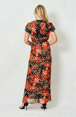 Hope & Ivy Floral Spot Wrap Dress Red Black The Ffion - MMJs Fashion