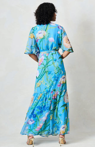 Hope & Ivy Flutter Sleeve Wrap Dress Blue The Alyssa - MMJs Fashion