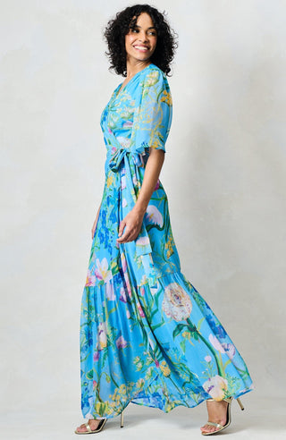 Hope & Ivy Flutter Sleeve Wrap Dress Blue The Alyssa - MMJs Fashion