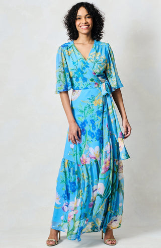 Hope & Ivy Flutter Sleeve Wrap Dress Blue The Alyssa - MMJs Fashion