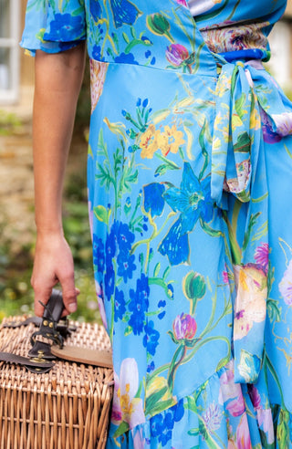 Hope & Ivy Flutter Sleeve Wrap Dress Blue The Alyssa - MMJs Fashion