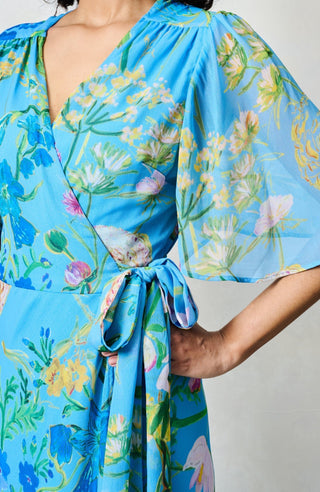 Hope & Ivy Flutter Sleeve Wrap Dress Blue The Alyssa - MMJs Fashion