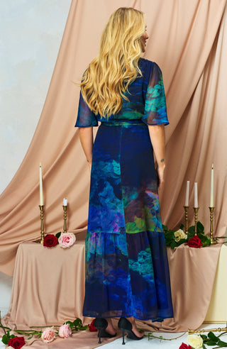 Hope & Ivy Flutter Sleeve Wrap Dress Blue The Jacqueline - MMJs Fashion