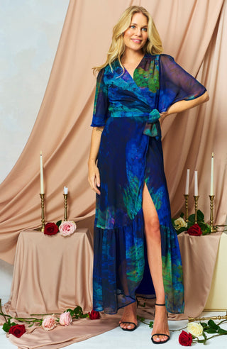 Hope & Ivy Flutter Sleeve Wrap Dress Blue The Jacqueline - MMJs Fashion