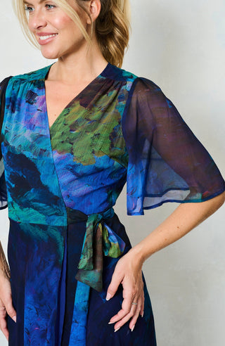 Hope & Ivy Flutter Sleeve Wrap Dress Blue The Jacqueline - MMJs Fashion