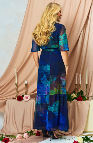 Hope & Ivy Flutter Sleeve Wrap Dress Blue The Jacqueline - MMJs Fashion