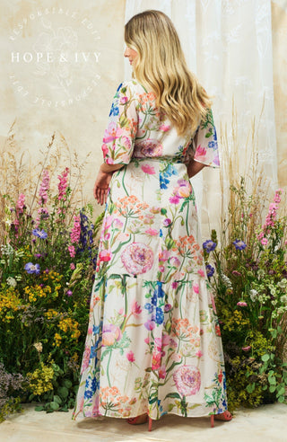 Hope & Ivy Flutter Sleeve Wrap Dress Cream Multi The Michelle - MMJs Fashion