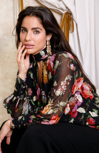 Hope & Ivy Keyhole Neck Blouse Black The Juni Mae - MMJs Fashion