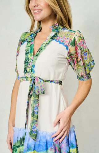 Hope & Ivy Landscape Print Midi Dress Green Blue Zara - MMJs Fashion
