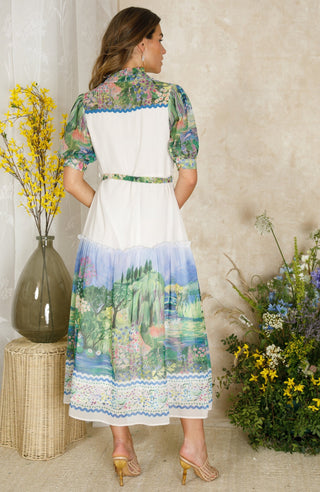 Hope & Ivy Landscape Print Midi Dress Green Blue Zara - MMJs Fashion