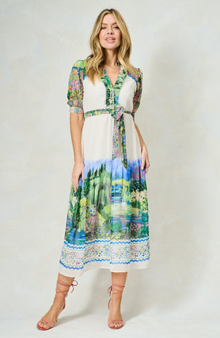 Hope & Ivy Landscape Print Midi Dress Green Blue Zara - MMJs Fashion