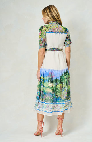 Hope & Ivy Landscape Print Midi Dress Green Blue Zara - MMJs Fashion