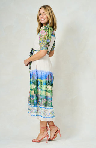 Hope & Ivy Landscape Print Midi Dress Green Blue Zara - MMJs Fashion