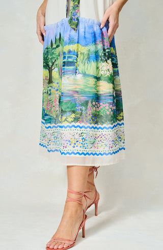 Hope & Ivy Landscape Print Midi Dress Green Blue Zara - MMJs Fashion