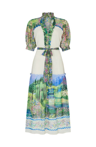 Hope & Ivy Landscape Print Midi Dress Green Blue Zara - MMJs Fashion
