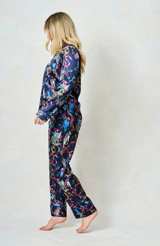 Hope & Ivy Satin Patterned Pyjamas Navy Blue The Suzanne - MMJs Fashion