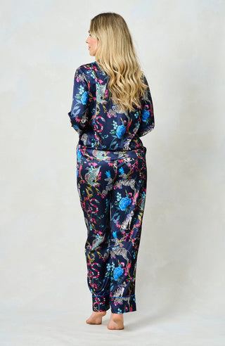 Hope & Ivy Satin Patterned Pyjamas Navy Blue The Suzanne - MMJs Fashion