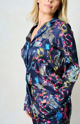 Hope & Ivy Satin Patterned Pyjamas Navy Blue The Suzanne - MMJs Fashion