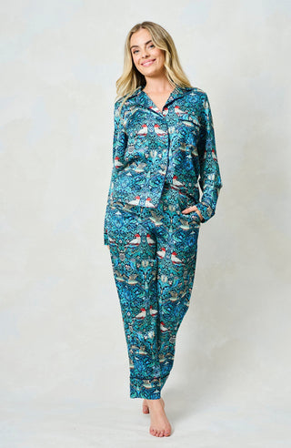 Hope & Ivy Satin William Morris Pyjamas Blue The Maggie - MMJs Fashion