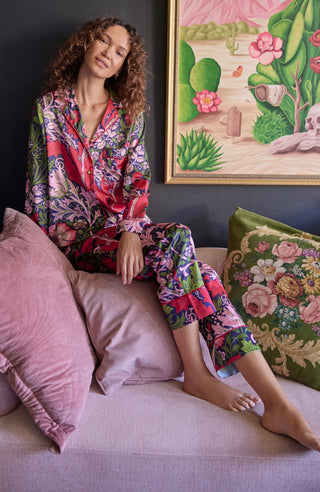 Hope & Ivy Satin William Morris Pyjamas Pink Green The Marianna - MMJs Fashion