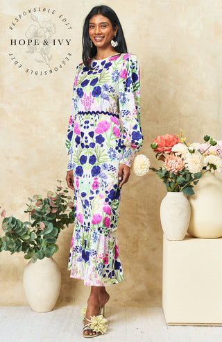 Hope & Ivy Tie Bow Maxi Dress White Multi The Caroline - MMJs Fashion