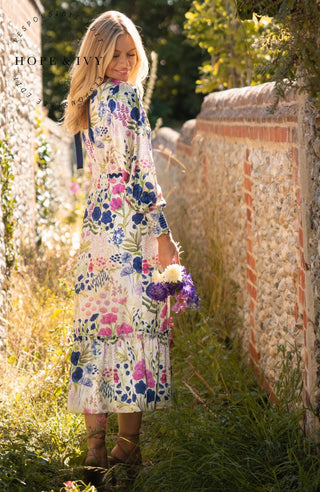 Hope & Ivy Tie Bow Maxi Dress White Multi The Caroline - MMJs Fashion