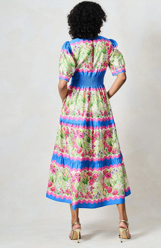 Hope & Ivy V - Neck Full Skirt Tea Dress Blue Pink The Jo - MMJs Fashion