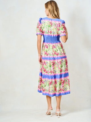 Hope & Ivy V - Neck Full Skirt Tea Dress Blue Pink The Jo - MMJs Fashion