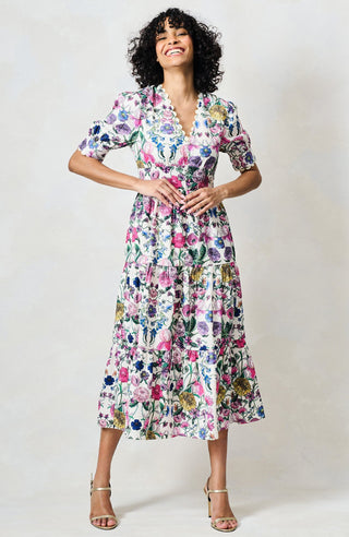 Hope & Ivy V - Neck Full Skirt Tea Dress White Pink The Sonnet - MMJs Fashion