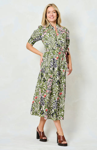 Hope & Ivy William Morris Floral Cotton Dress Green The Nigella - MMJs Fashion