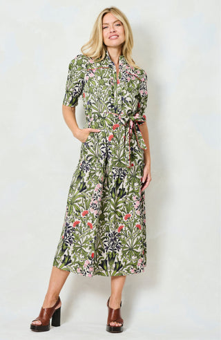Hope & Ivy William Morris Floral Cotton Dress Green The Nigella - MMJs Fashion