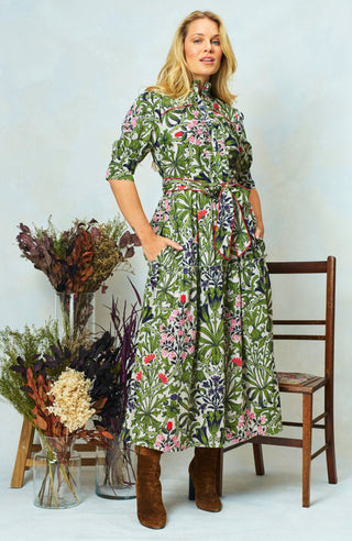 Hope & Ivy William Morris Floral Cotton Dress Green The Nigella - MMJs Fashion