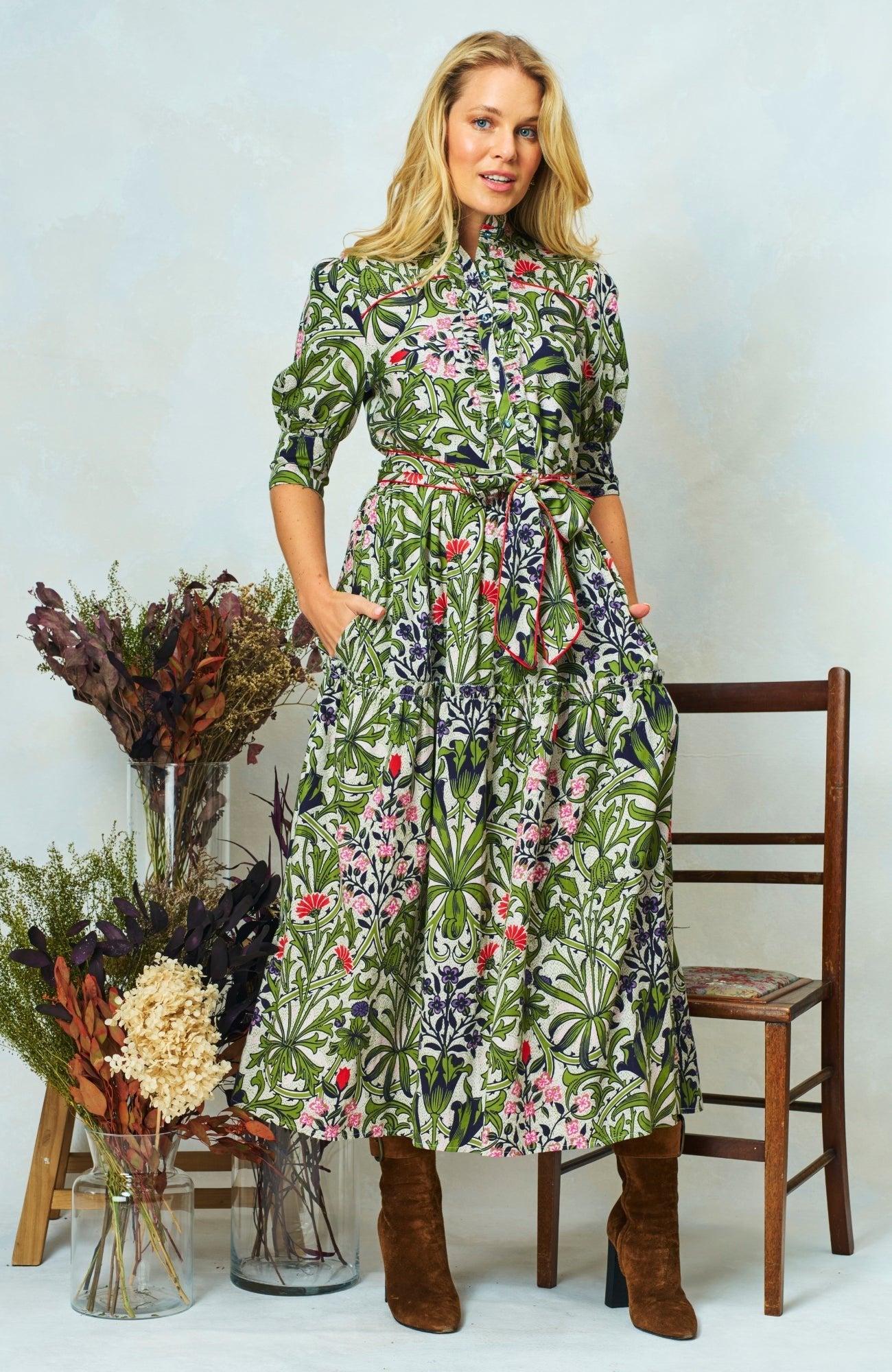 Hope & Ivy William Morris Floral Cotton Dress Green Nigella MMJs Fashion Hope & Ivy William Morris Floral Cotton Dress Green Nigella MMJs Fashion