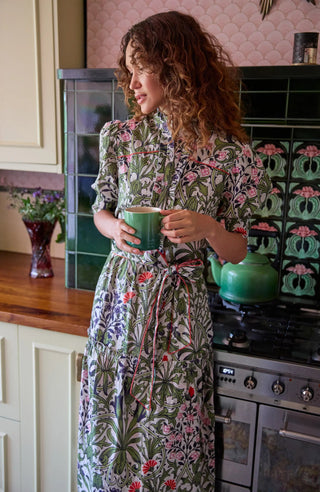 Hope & Ivy William Morris Floral Cotton Dress Green The Nigella - MMJs Fashion