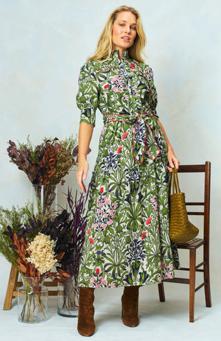 Hope & Ivy William Morris Floral Cotton Dress Green The Nigella - MMJs Fashion