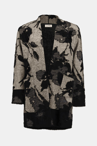 Joseph Ribkoff Abstract Jacquard Long Cardigan Beige Black - MMJs Fashion