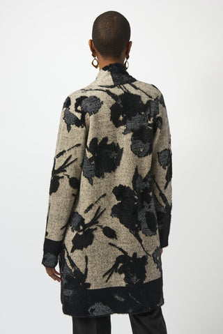 Joseph Ribkoff Abstract Jacquard Long Cardigan Beige Black - MMJs Fashion