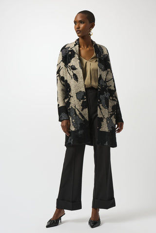 Joseph Ribkoff Abstract Jacquard Long Cardigan Beige Black - MMJs Fashion